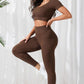 V-Neck Crop Top and High Waistband Long Active Pants
