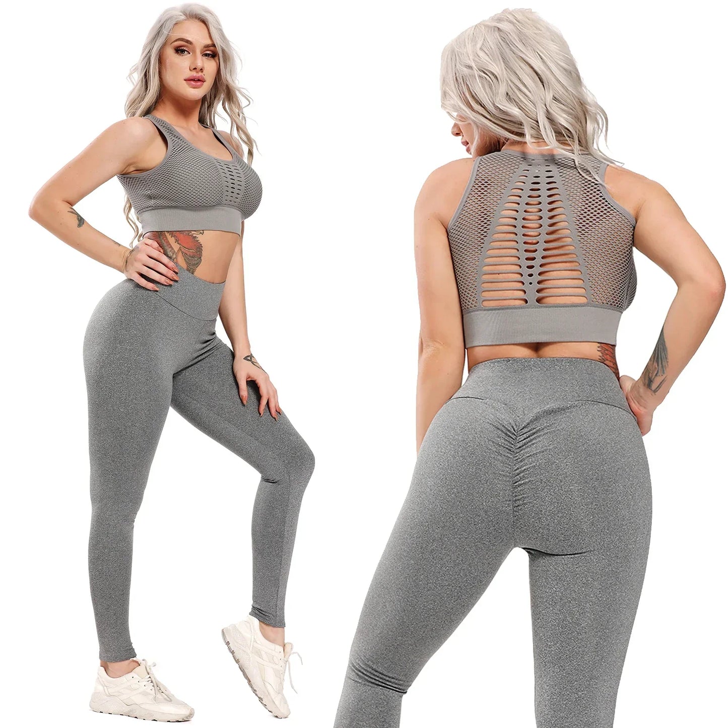 Hollow Crop Top High Waist Sports Leggings Set