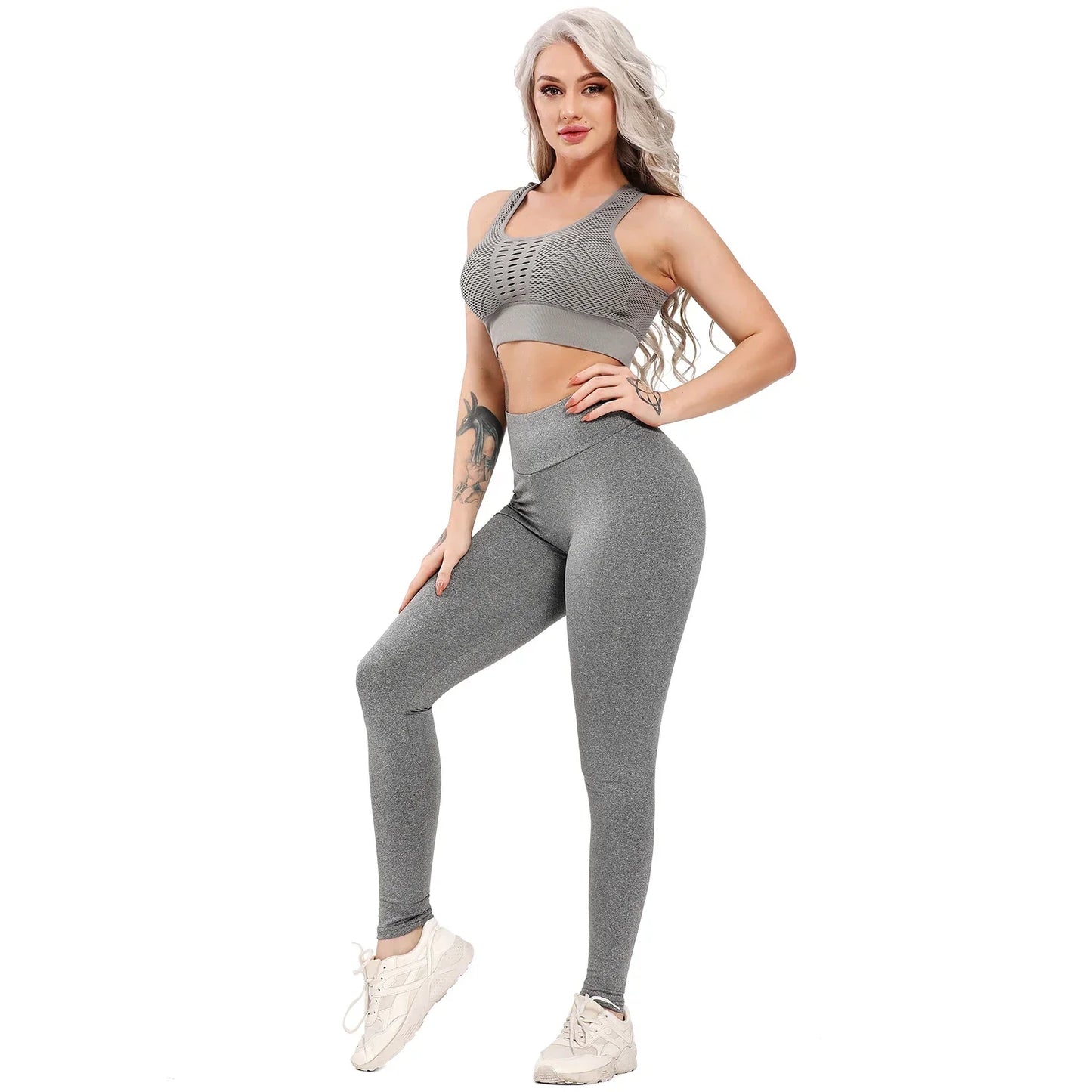 Hollow Crop Top High Waist Sports Leggings Set