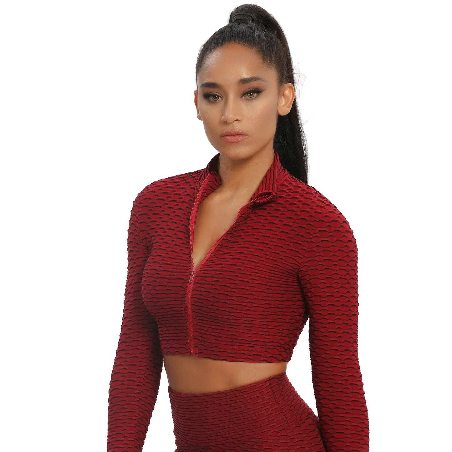 Textured Yoga Long Sleeve Crop Top