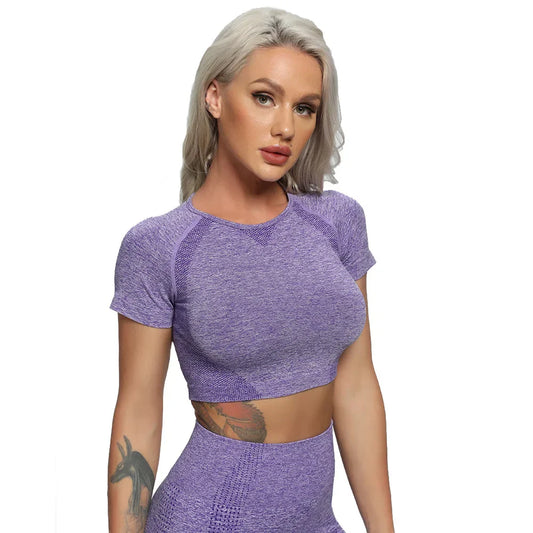 Fitness Solid Short Sleeve Crop Top