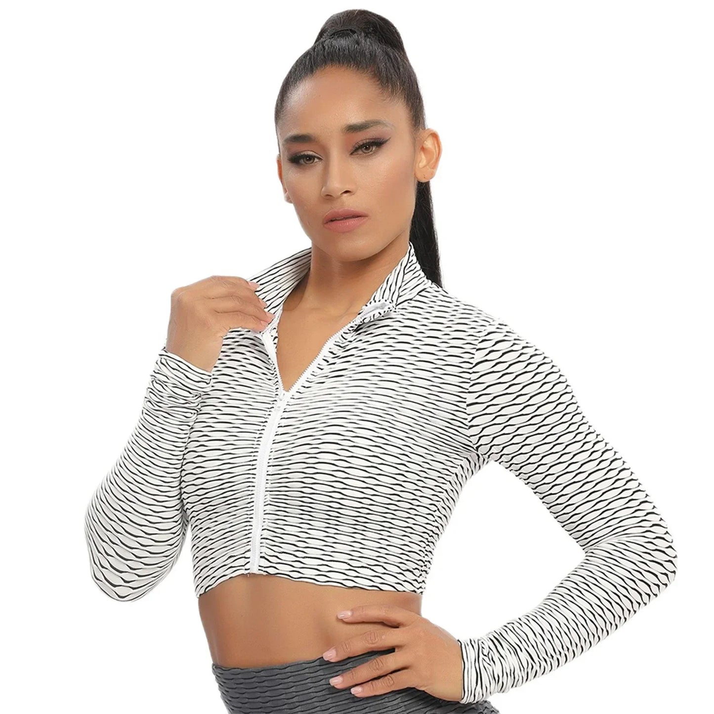 Textured Yoga Long Sleeve Crop Top