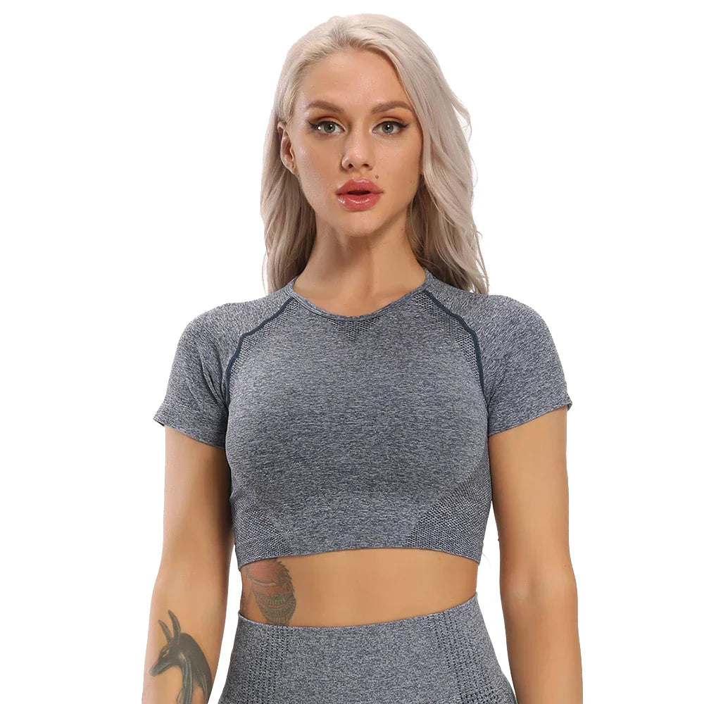 Fitness Solid Short Sleeve Crop Top