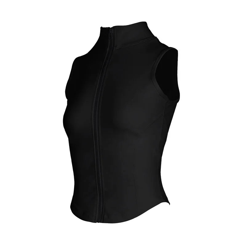 Women Sport Tops Zipper Sleeveless Yoga Shirt Girls Quick Dry Running Vest Elastic Slimming Sportwear Gym Workout Tank Top Woman