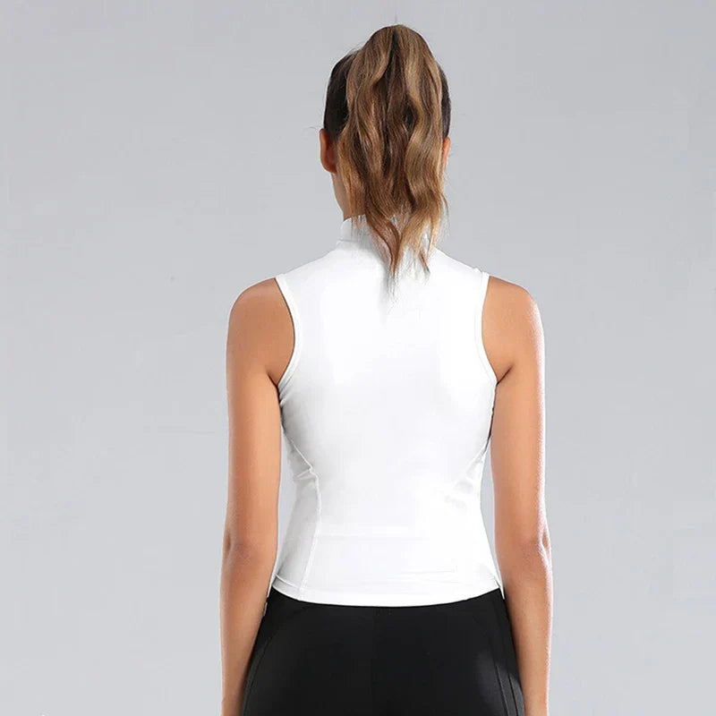 Women Sport Tops Zipper Sleeveless Yoga Shirt Girls Quick Dry Running Vest Elastic Slimming Sportwear Gym Workout Tank Top Woman