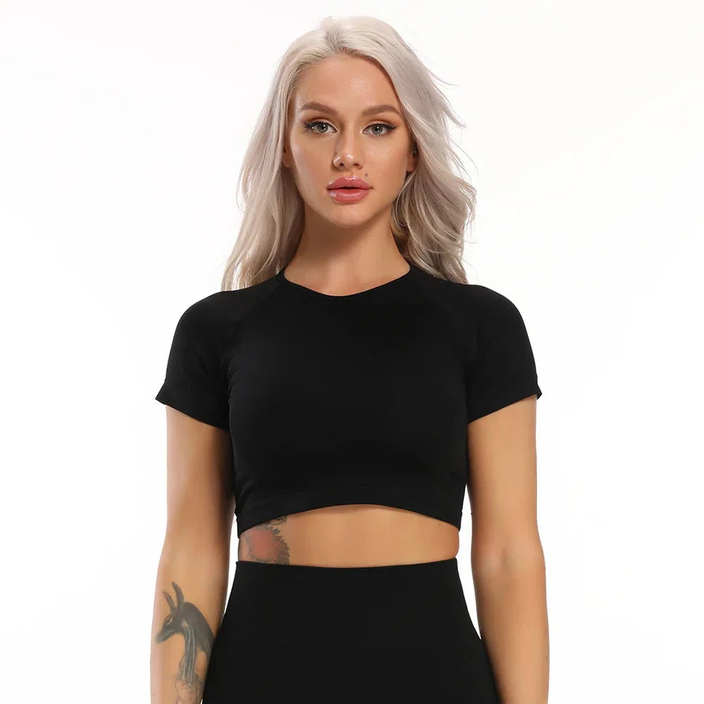 Fitness Solid Short Sleeve Crop Top