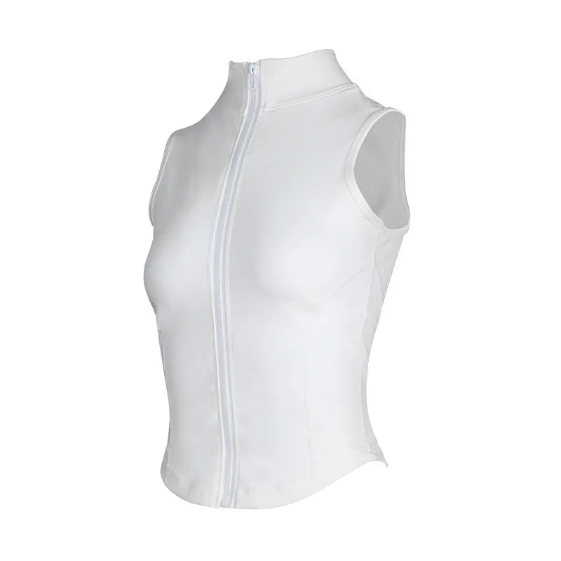 Women Sport Tops Zipper Sleeveless Yoga Shirt Girls Quick Dry Running Vest Elastic Slimming Sportwear Gym Workout Tank Top Woman