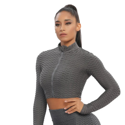 Textured Yoga Long Sleeve Crop Top
