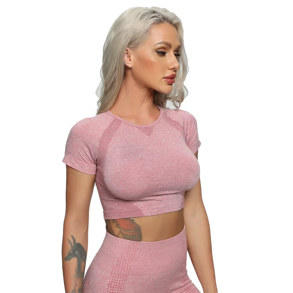Fitness Solid Short Sleeve Crop Top
