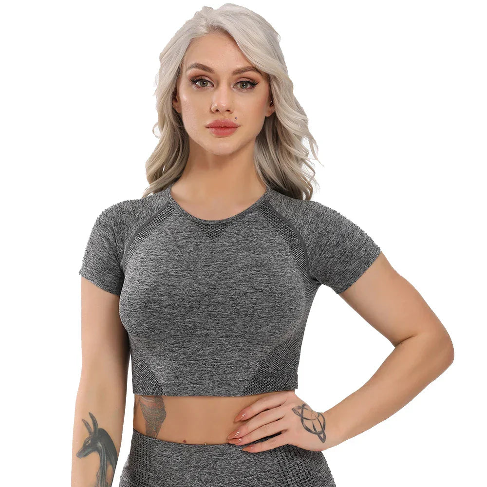 Fitness Solid Short Sleeve Crop Top