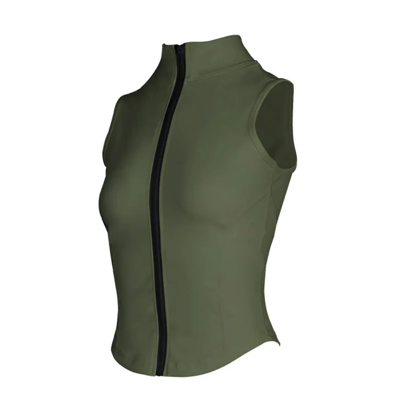 Women Sport Tops Zipper Sleeveless Yoga Shirt Girls Quick Dry Running Vest Elastic Slimming Sportwear Gym Workout Tank Top Woman