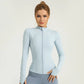 Nude yoga clothes, sports jackets, slim-fit nylon stand-up collar, tight-fitting jackets, tops, running fitness clothes