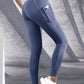 New High Waist Women's Leggings Stretch Yoga Pants Tights With Pockets Push Up Fitness Running Sportswear Solid Color Pants