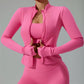 Women Zip Yoga Jacket Outdoor Running Sports Jacket Gym Push Up Fitness Long Sleeved Jacket Quick Drying Thumb Button Yoga Top