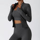 Women Zipper Jacket Yoga T-shirts Solid Sports Top Long Sleeve Crop Tops Running Shirts Sexy Quick Dry Fitness Gym Sport Wear
