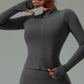 Women Zip Yoga Jacket Outdoor Running Sports Jacket Gym Push Up Fitness Long Sleeved Jacket Quick Drying Thumb Button Yoga Top