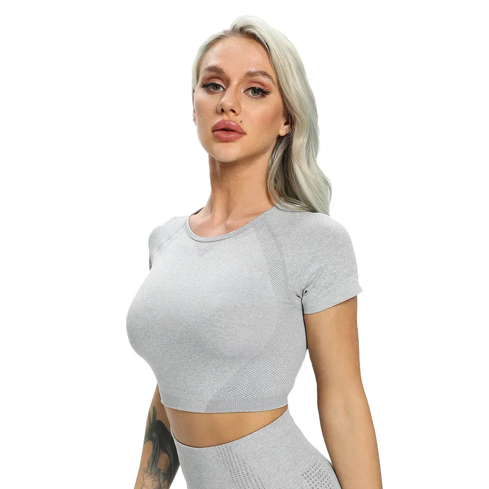 Fitness Solid Short Sleeve Crop Top