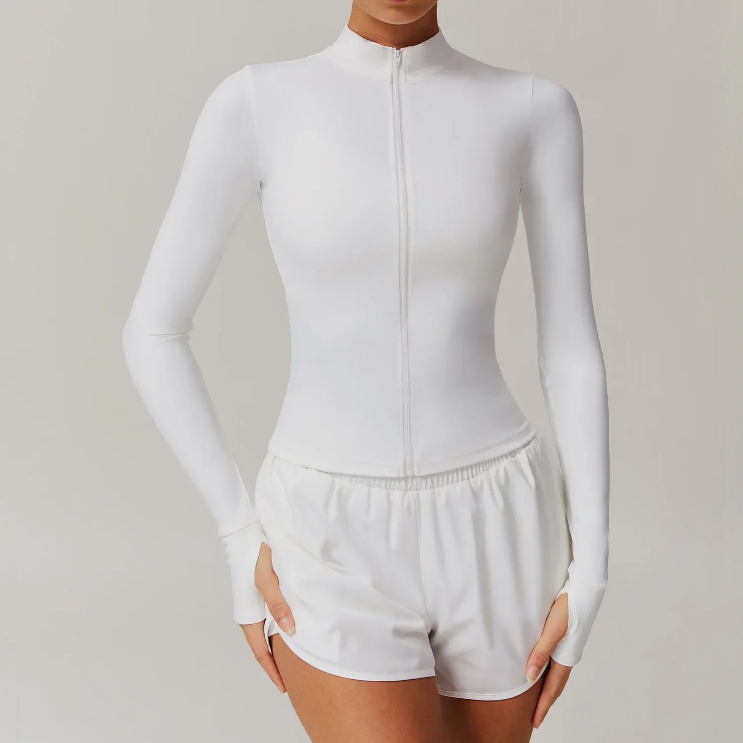 Women Zipper Jacket Yoga T-shirts Solid Sports Top Long Sleeve Crop Tops Running Shirts Sexy Quick Dry Fitness Gym Sport Wear