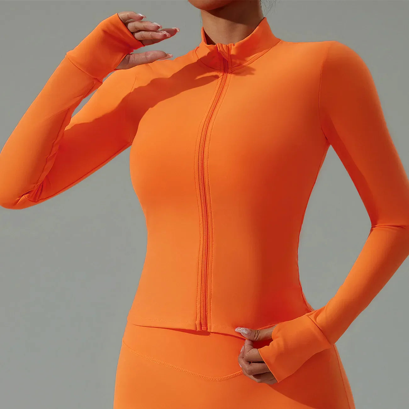 Women Zip Yoga Jacket Outdoor Running Sports Jacket Gym Push Up Fitness Long Sleeved Jacket Quick Drying Thumb Button Yoga Top