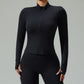 Women Zip Yoga Jacket Outdoor Running Sports Jacket Gym Push Up Fitness Long Sleeved Jacket Quick Drying Thumb Button Yoga Top