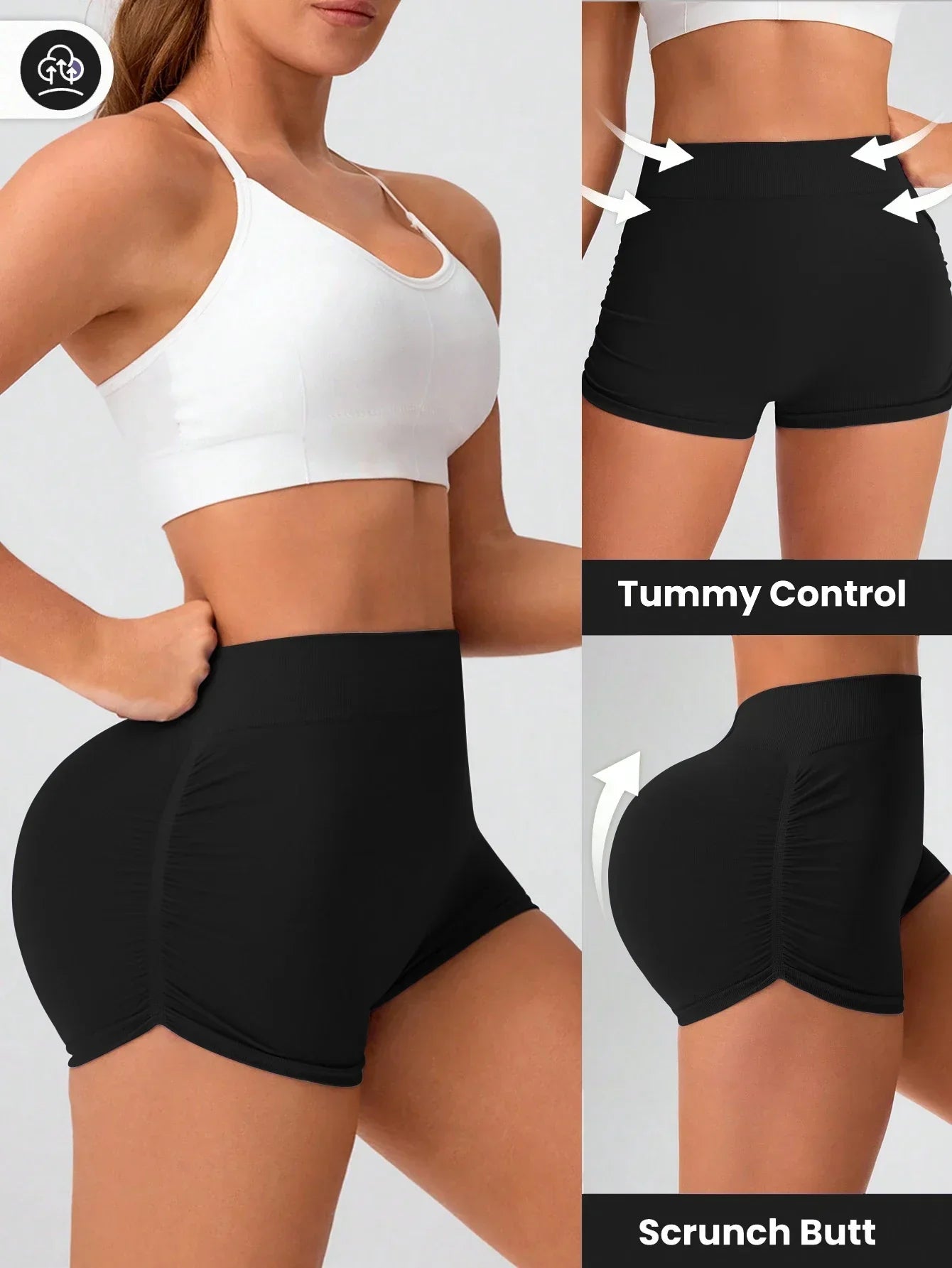 3 Piece Workout Shorts Womens Seamless High Waist Butt Lifting Scrunch Yoga Gym Shorts