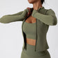 Women Zipper Jacket Yoga T-shirts Solid Sports Top Long Sleeve Crop Tops Running Shirts Sexy Quick Dry Fitness Gym Sport Wear