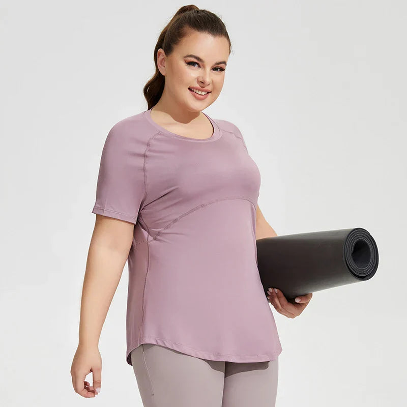 Oversized Long Hip Covering Women Yoga T-shirt Mesh Back Breathable Short Sleeve Running Fitness Top Running Shirts Sportswear
