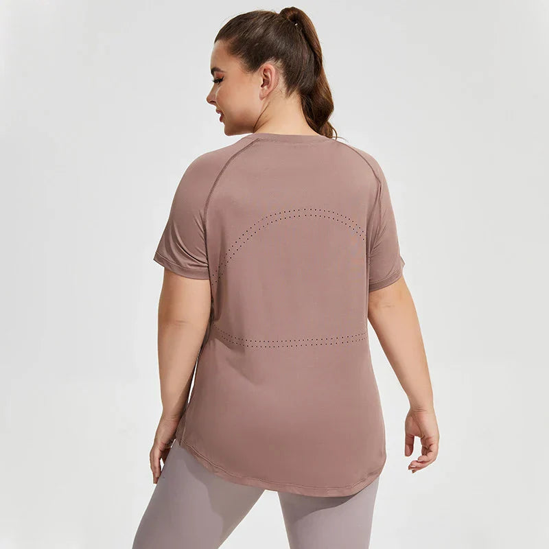 Oversized Long Hip Covering Women Yoga T-shirt Mesh Back Breathable Short Sleeve Running Fitness Top Running Shirts Sportswear