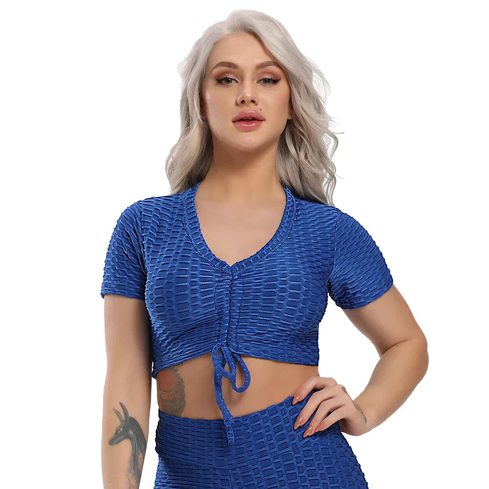 Textured Short Sleeve Crop Top