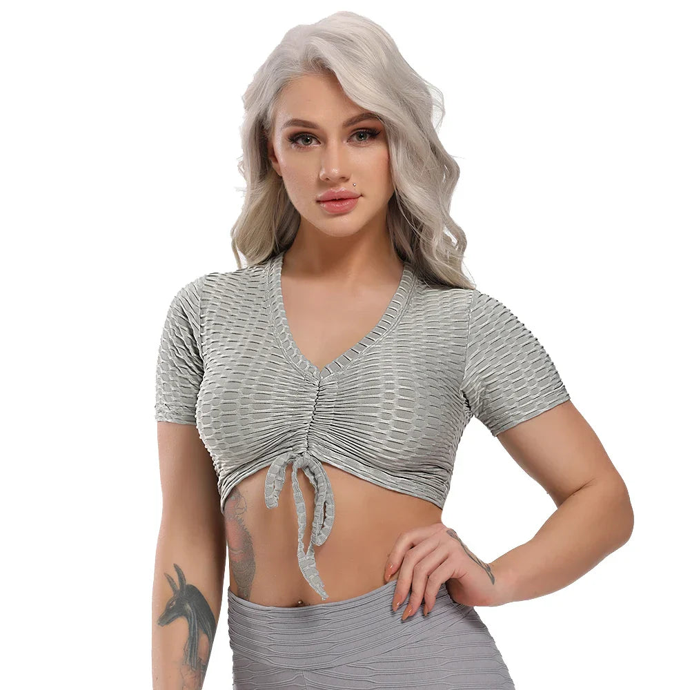 Textured Short Sleeve Crop Top