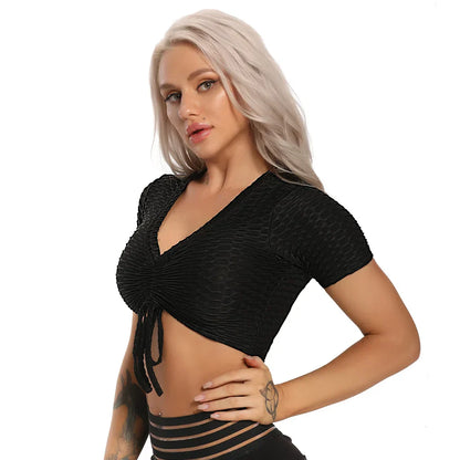 Textured Short Sleeve Crop Top