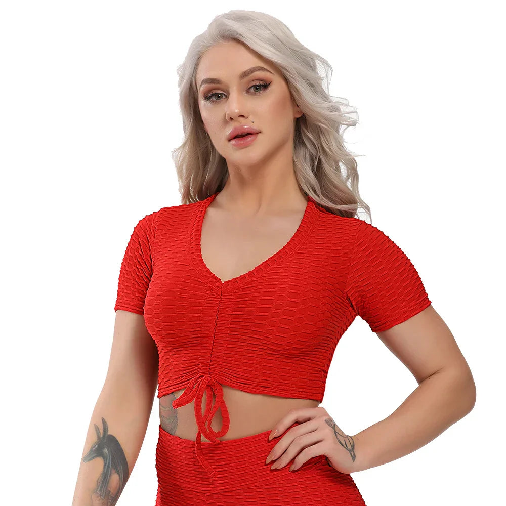 Textured Short Sleeve Crop Top